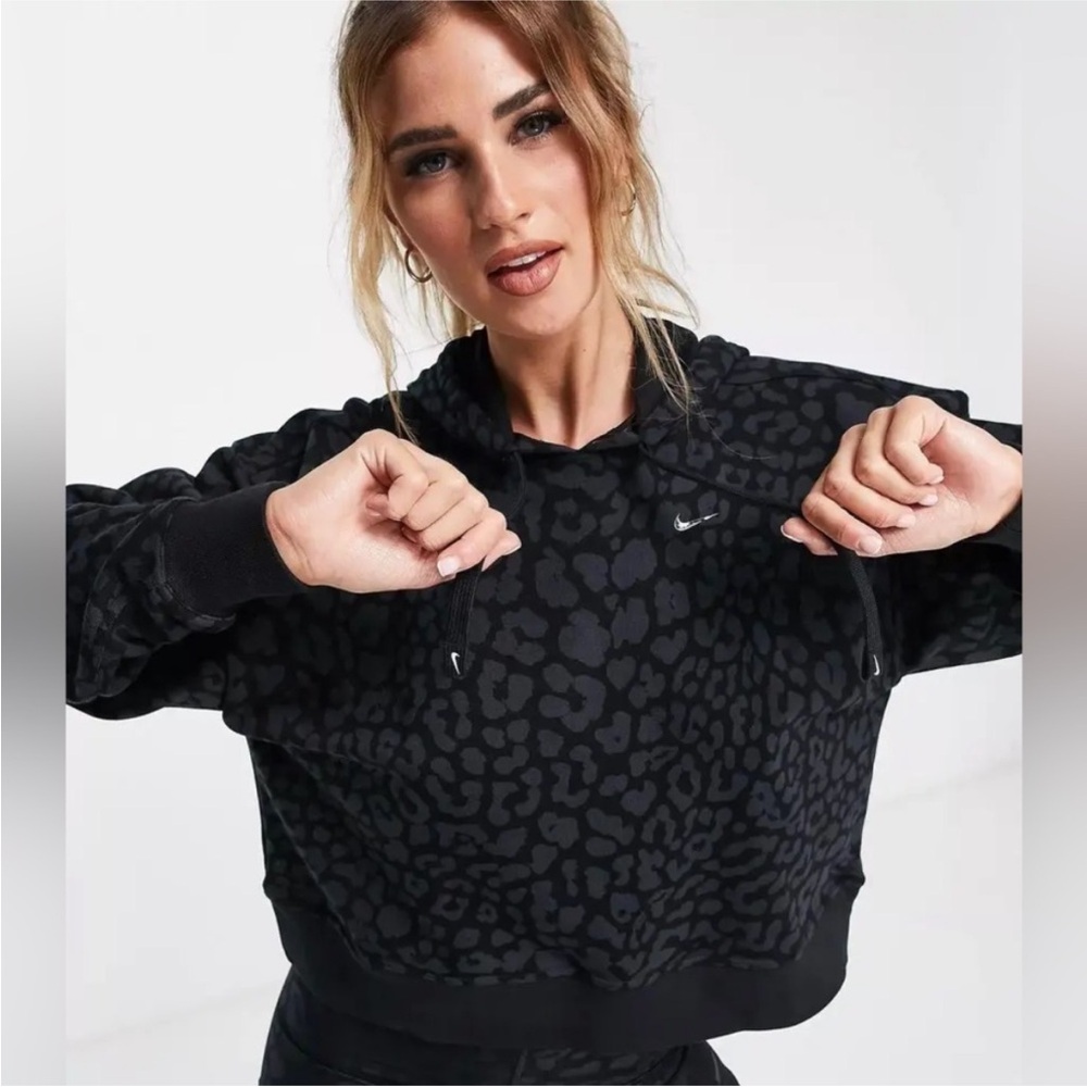 Black Leopard Print Women's Hoodie- Nike
